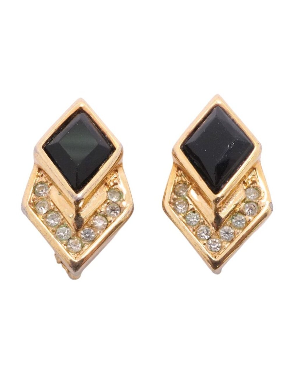 Dior Earrings Gold Plated Rhinestone Black